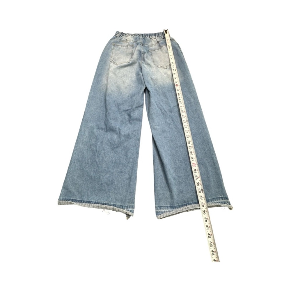 SHEIN Curve Jeans Womens 0XL Light Wash Star Patchwork Wide Leg Distressed Denim - Picture 6 of 11